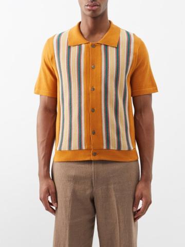 Sasquatchfabrix. - Striped Cotton Polo Shirt - Mens - Camel