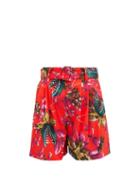 Matchesfashion.com Msgm - Carnivorous Plant-print High-rise Cotton Shorts - Womens - Red Multi