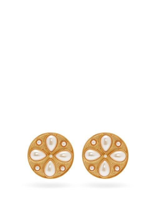 Matchesfashion.com Rebecca De Ravenel - Pamina 24kt Gold Plated Coin Earrings - Womens - White