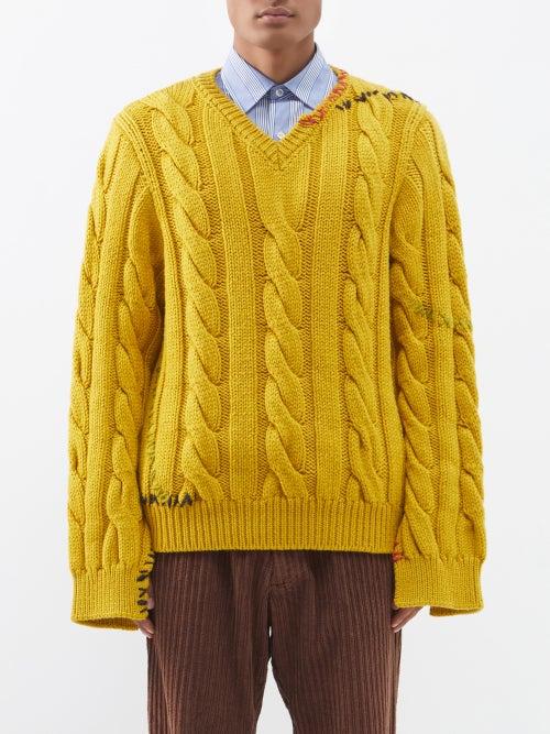 Marni - V-neck Cable-knit Wool Sweater - Mens - Yellow