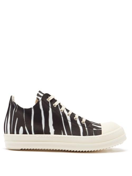 Rick Owens Drkshdw - Stripe-print Organic Cotton-canvas Trainers - Mens - Black White