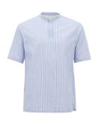 Matchesfashion.com Officine Gnrale - Tomi Band-collar Striped Cotton-seersucker Shirt - Mens - Blue White
