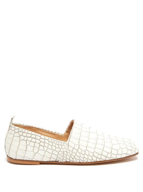 Matchesfashion.com Emme Parsons - Crocodile Embossed Leather Loafers - Womens - White