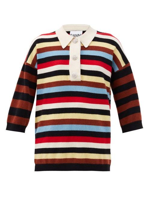 Matchesfashion.com Ganni - Crystal-embellished Striped Cashmere Rugby Shirt - Womens - Multi