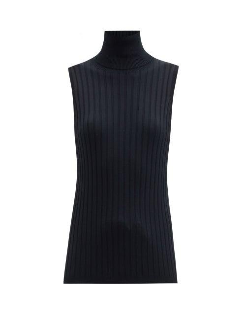 Matchesfashion.com Allude - Roll-neck Ribbed Cotton-blend Sleeveless Sweater - Womens - Black