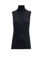 Matchesfashion.com Allude - Roll-neck Ribbed Cotton-blend Sleeveless Sweater - Womens - Black