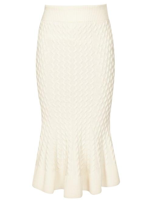 Matchesfashion.com Alexander Mcqueen - Fluted Hem Cable Knit Pencil Skirt - Womens - Ivory