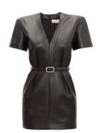 Matchesfashion.com Alexandre Vauthier - V-neck Leather Dress - Womens - Black