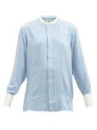 Wales Bonner - Band-collar Striped-twill Shirt - Womens - Blue