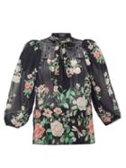 Matchesfashion.com Giambattista Valli - Neck-tie Floral-print Silk-georgette Blouse - Womens - Black Multi