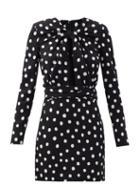 Matchesfashion.com Saint Laurent - Cutout Polka-dot Crepe Mini Dress - Womens - Black White