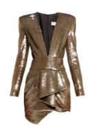 Matchesfashion.com Alexandre Vauthier - Plunge Neck Sequin Mini Dress - Womens - Gold