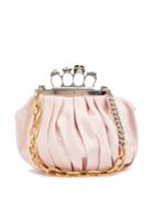 Alexander Mcqueen - Four Ring Gathered-satin Clutch - Womens - Light Pink