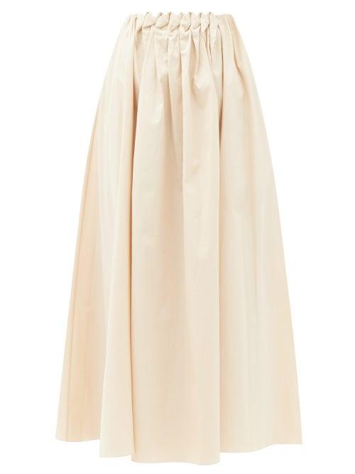 Matchesfashion.com Roksanda - Allegra Smocked-waist Cotton-poplin Midi Skirt - Womens - Cream