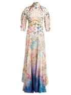 Matchesfashion.com Peter Pilotto - Gradient Floral Print Silk Blend Gown - Womens - White Multi
