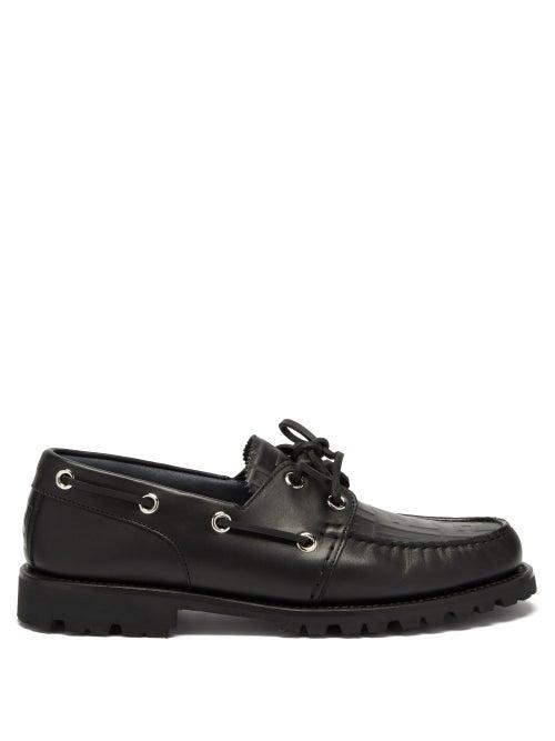 Matchesfashion.com Fendi - Ff-logo Leather Deck Shoes - Mens - Black