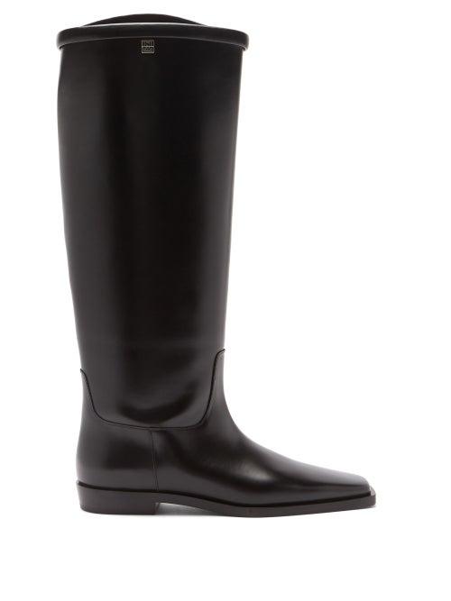 Totme - Square-toe Leather Knee-high Boots - Womens - Black