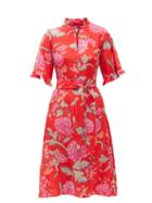 Matchesfashion.com Beulah - Rohda Dahlia-print Belted Silk Midi Dress - Womens - Red Multi