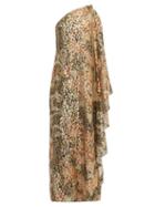 Matchesfashion.com Dundas - Draped Floral Print Fil Coup Silk Blend Gown - Womens - Green Multi