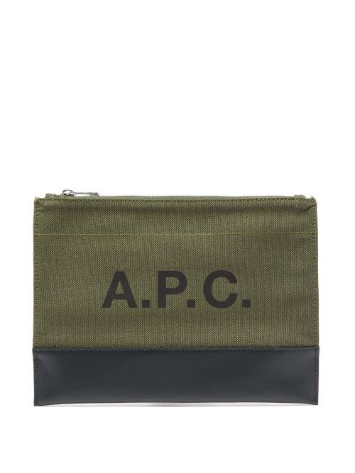 Matchesfashion.com A.p.c. - Axel Logo Print Canvas And Leather Pouch - Mens - Green