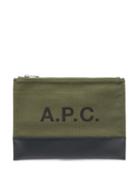 Matchesfashion.com A.p.c. - Axel Logo Print Canvas And Leather Pouch - Mens - Green