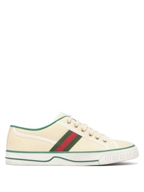 Matchesfashion.com Gucci - Tennis 1977 Cotton-canvas Trainers - Mens - Yellow Multi