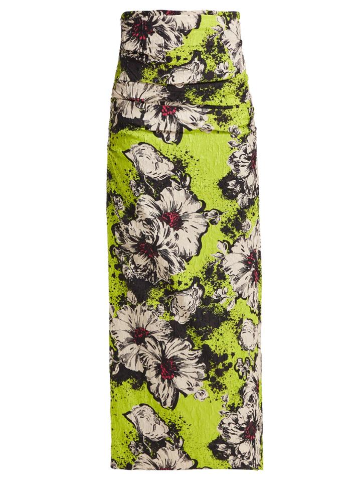Miu Miu Floral-print Silk-blend Cloqu Pencil Skirt