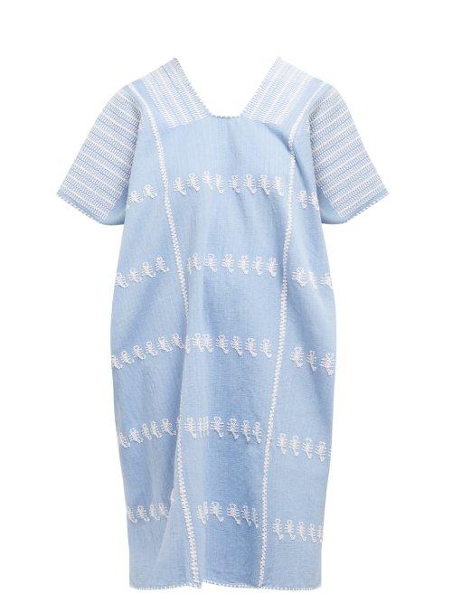 Matchesfashion.com Pippa Holt - No.121 Embroidered Cotton Kaftan - Womens - Light Blue