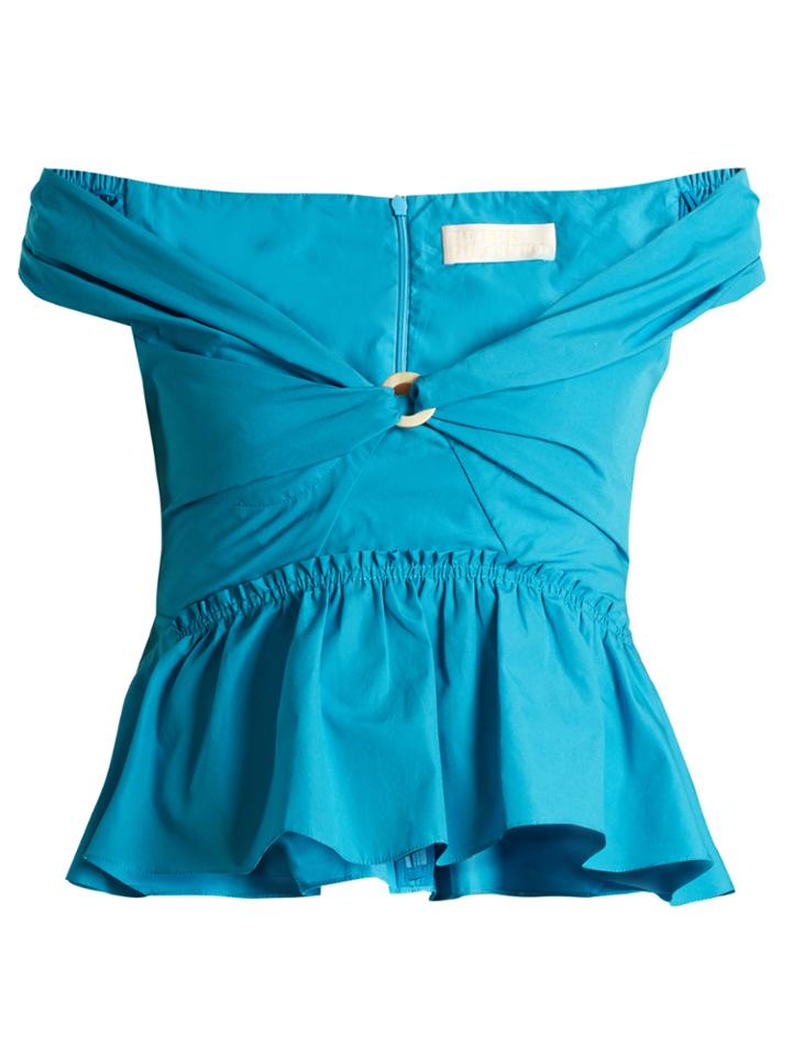 Peter Pilotto Off-the-shoulder Peplum-hem Cotton Top