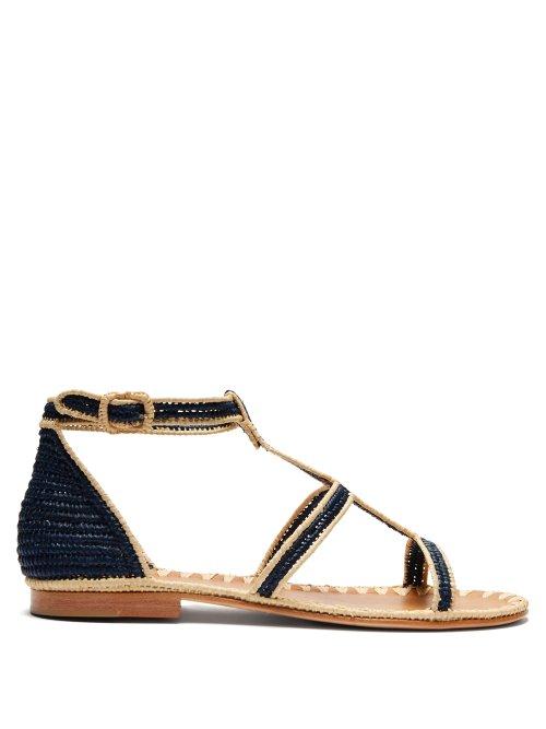 Matchesfashion.com Carrie Forbes - Tama Woven Raffia Sandals - Womens - Cream Navy