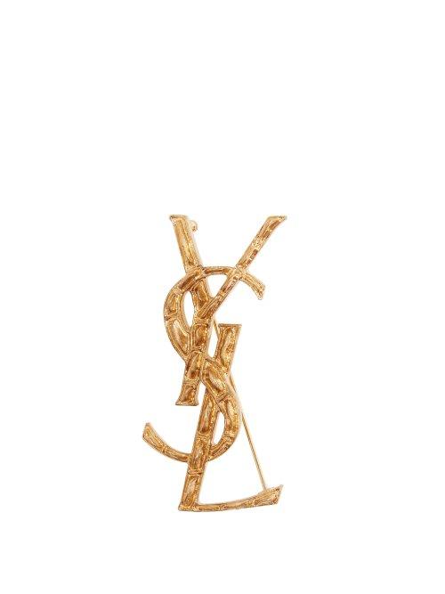 Matchesfashion.com Saint Laurent - Ysl Crocodile Effect Brooch - Womens - Gold