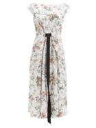 Erdem - Decca Floral-jacquard Gathered Voile Dress - Womens - White Multi