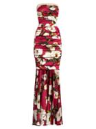 Dolce & Gabbana Peony-print Strapless Silk-blend Satin Gown