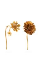 Matchesfashion.com Marques'almeida - Mismatched Floral Gold Plated Earrings - Womens - Gold
