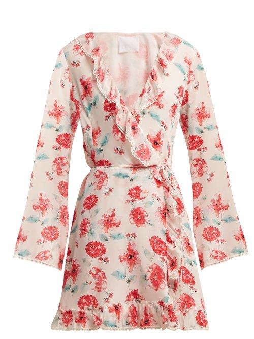 Matchesfashion.com Athena Procopiou - Floral Print Silk Wrap Dress - Womens - Pink Multi
