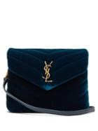 Matchesfashion.com Saint Laurent - Louou Velvet Mini Cross Body Bag - Womens - Teal Blue