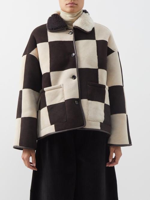 Cawley Studio - Avis Reversible Suede-shearling Patchwork Jacket - Womens - Brown Cream