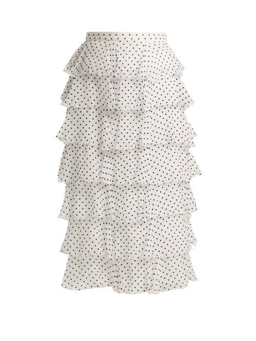 Matchesfashion.com Rodarte - Flocked Polka Dot Chiffon Skirt - Womens - Black White