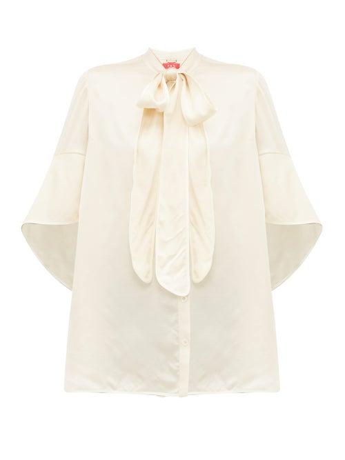 Matchesfashion.com F.r.s - For Restless Sleepers - Diana Pussy Bow Hammered Satin Blouse - Womens - Cream