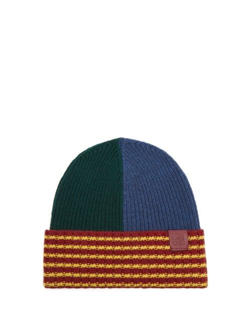 Loewe - Anagram-patch Striped Wool Beanie Hat - Womens - Multi