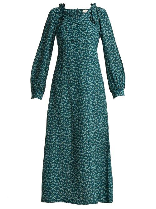 Matchesfashion.com Masscob - Provence Floral Print Silk Midi Dress - Womens - Green Multi
