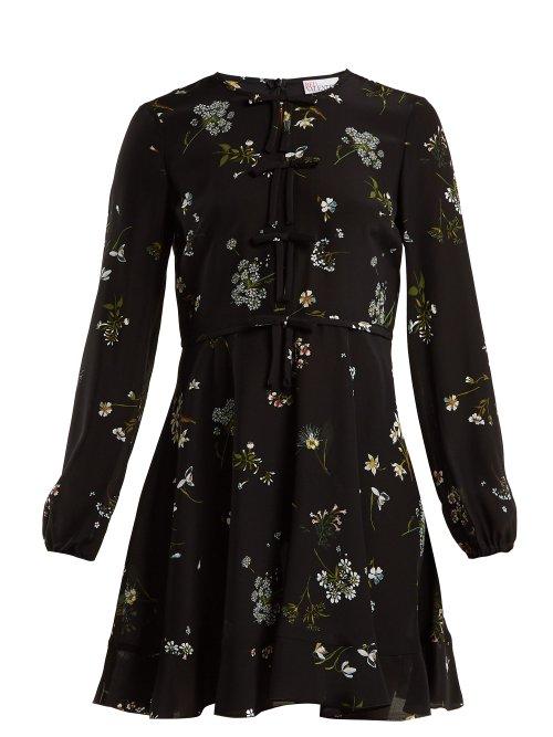 Matchesfashion.com Redvalentino - Floral Print Silk Chiffon Mini Dress - Womens - Black Multi