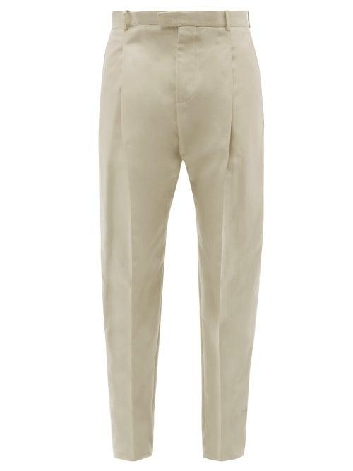 Alexander Mcqueen - Pleated Slim-leg Cotton-twill Trousers - Mens - Cream