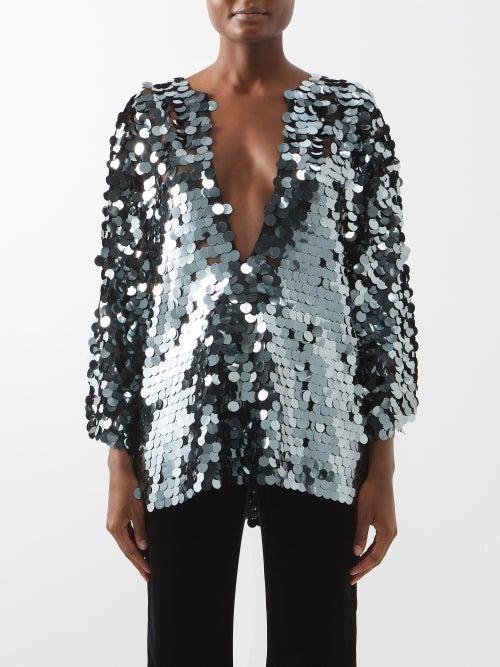 Fil De Vie - Odin Paillette-embellished V-neck Blouse - Womens - Silver