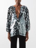 Fil De Vie - Odin Paillette-embellished V-neck Blouse - Womens - Silver