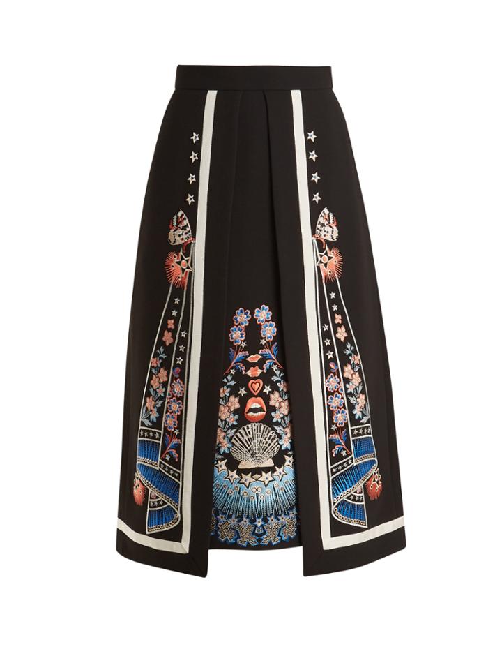 Temperley London Floral-embroidered A-line Crepe Skirt