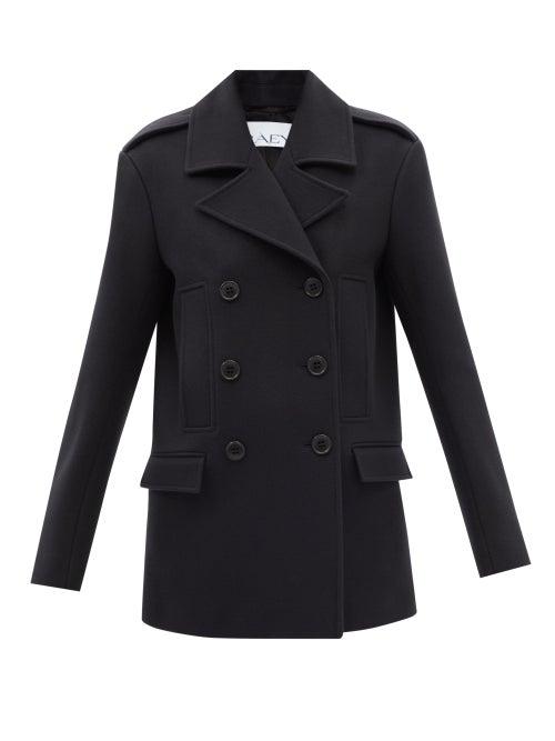 Raey - Exaggerated-shoulder Wool Pea Coat - Womens - Dark Navy