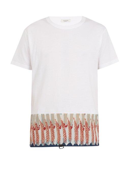 Matchesfashion.com Valentino - Feather Print Cotton Jersey T Shirt - Mens - Red