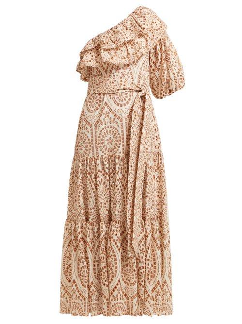 Matchesfashion.com Lisa Marie Fernandez - Arden Ruffled One Shoulder Cotton Dress - Womens - Orange Multi