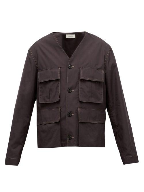 Matchesfashion.com Lemaire - Collarless Four-pocket Cotton-poplin Jacket - Mens - Dark Grey